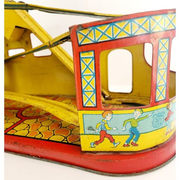 1940-50s J. Chein Tin Litho Wind Up Rollercoaster Toy Antique Circus INVRM - Picture 8 of 10